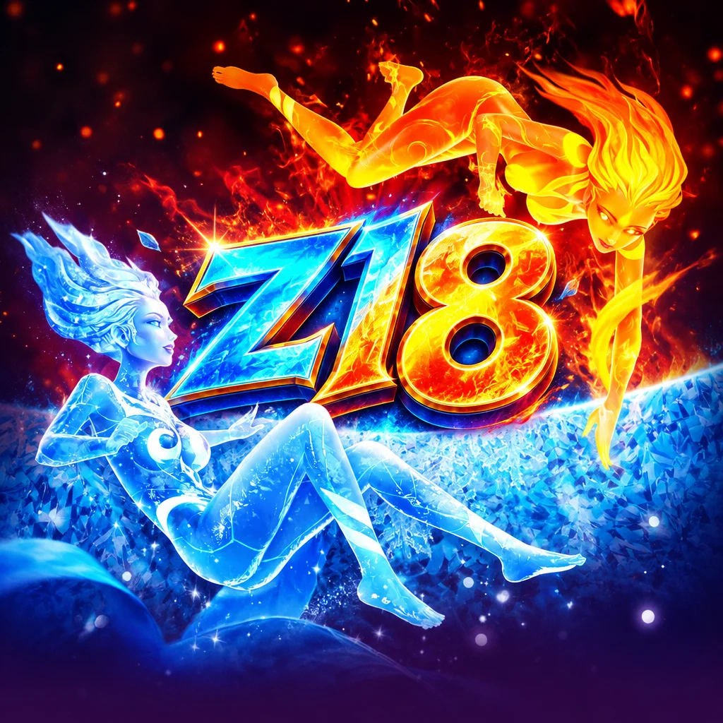 Ilustrasi Guardians of Ice and Fire di z18 menampilkan dewi es dan dewi api yang berhadapan.