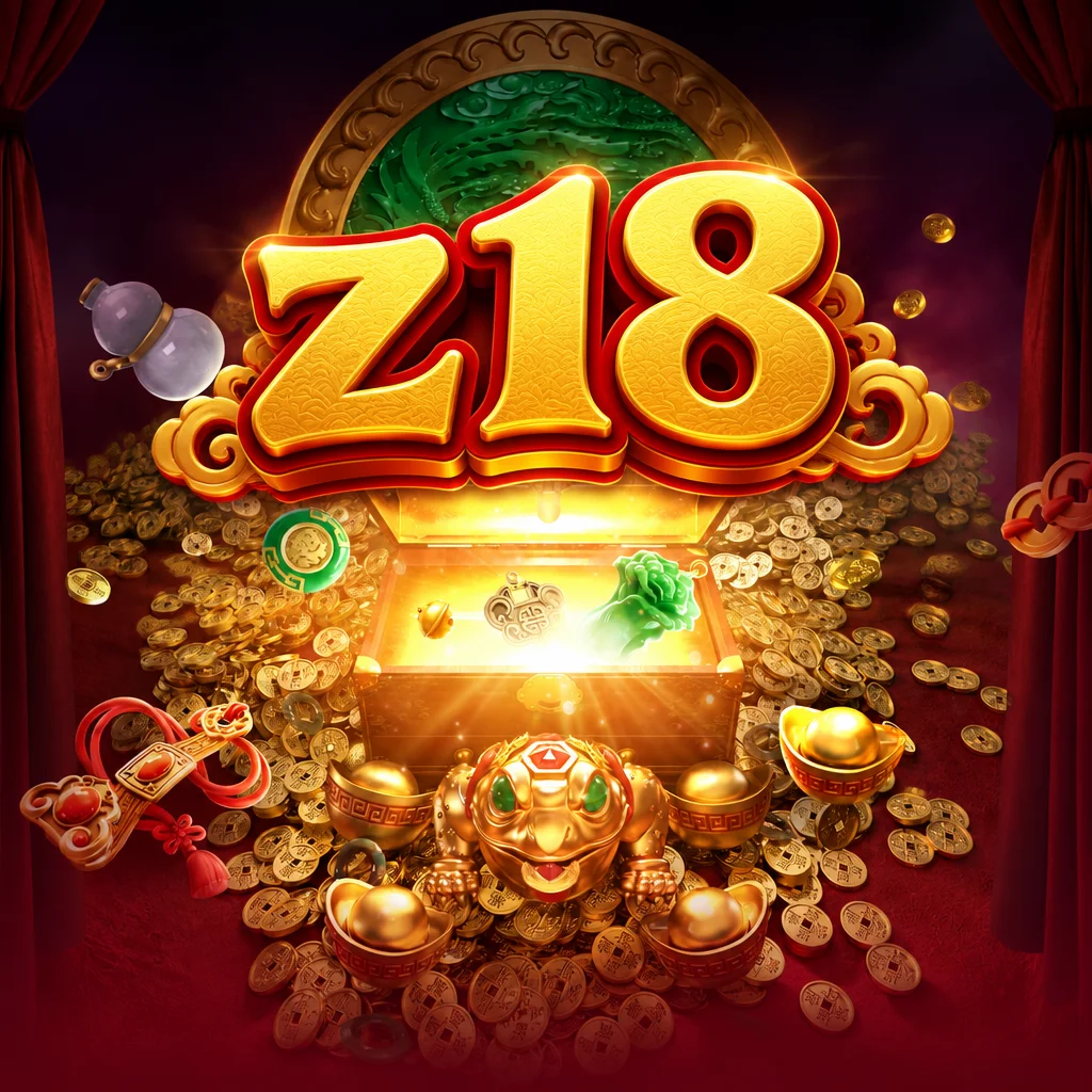 Tampilan visual Jewels Prosper di z18 menampilkan peti harta karun bercahaya, katak emas, dan koin keberuntungan.