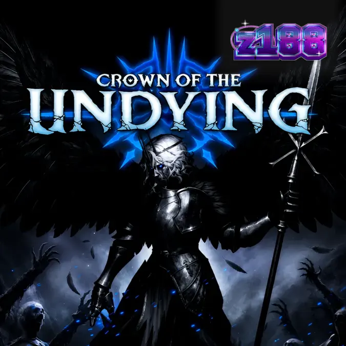 Hình ảnh tổng quan về slot game Crown Of The Undying với lưới chơi 6x5 và các biểu tượng gothic u ám.